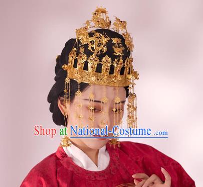 China Traditional Ming Dynasty Wedding Hair Crown Ancient Court Empress Hair Accessories Handmade Tassel Phoenix Coronet