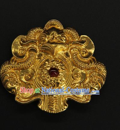 China Ancient Emperor Golden Belt Buckle Handmade Ming Dynasty Imperial Lord Waist Accessories