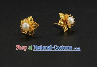 Handmade Chinese Ancient Hanfu Golden Earrings Accessories Traditional Ming Dynasty Princess Ear Jewelry