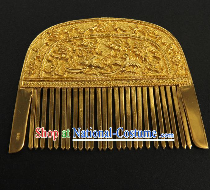 China Traditional Tang Dynasty Hair Comb Ancient Empress Hair Accessories Handmade Court Carving Hairpin