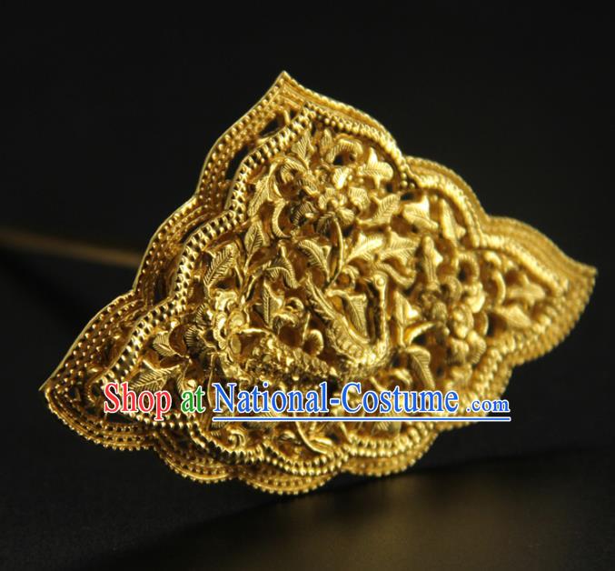 China Handmade Court Golden Hairpin Ancient Empress Hair Accessories Traditional Tang Dynasty Carving Dragon Hair Crown