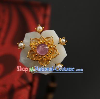 China Ancient Empress Hair Accessories Traditional Ming Dynasty White Jade Plum Hair Stick Handmade Court Pearls Hairpin