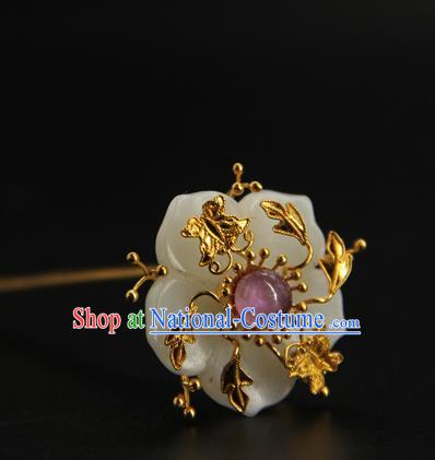 China Ming Dynasty Hair Stick Ancient Princess Hair Accessories Traditional Handmade Court Golden Butterfly Jade Plum Hairpin