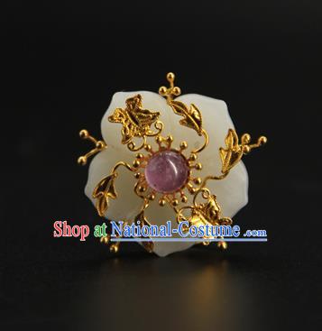 China Ming Dynasty Hair Stick Ancient Princess Hair Accessories Traditional Handmade Court Golden Butterfly Jade Plum Hairpin