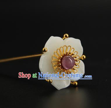 China Ming Dynasty Amethyst Hair Stick Ancient Princess Hair Accessories Traditional Handmade Court White Jade Plum Hairpin