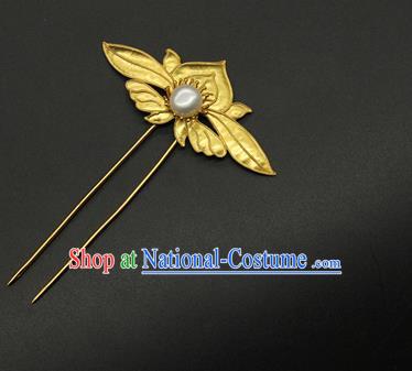 China Traditional Handmade Empress Golden Peach Hairpin Ming Dynasty Hair Stick Ancient Court Hair Accessories