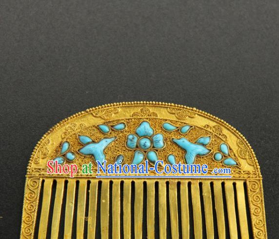 China Ancient Queen Hair Accessories Traditional Handmade Court Hairpin Tang Dynasty Calaite Hair Comb