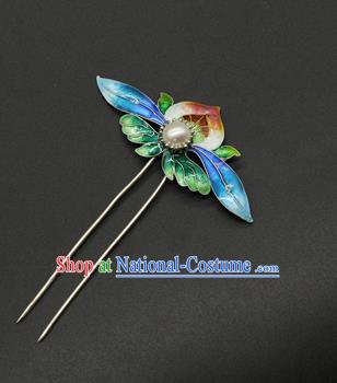 China Ming Dynasty Hair Stick Ancient Court Hair Accessories Traditional Handmade Empress Enamel Peach Hairpin