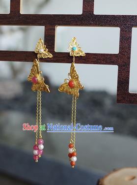 Handmade Chinese Qing Dynasty Court Jewelry Accessories Traditional Ancient Imperial Consort Golden Butterfly Earrings