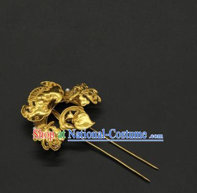 China Traditional Handmade Golden Bat Hairpin Ancient Court Empress Hair Accessories Ming Dynasty Pearls Hair Stick