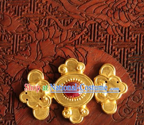 China Ancient Costume Golden Buckle Handmade Ming Dynasty Gilding Button Snap Fastener