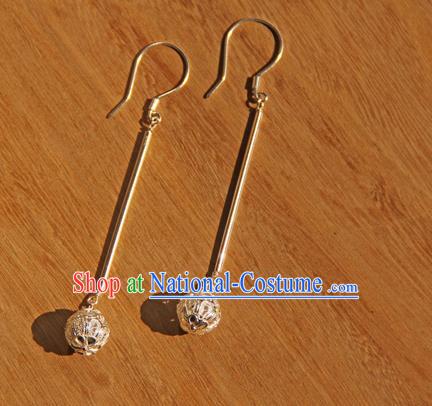 Handmade Chinese Traditional Ancient Imperial Consort Argent Earrings Ming Dynasty Court Ear Jewelry Accessories