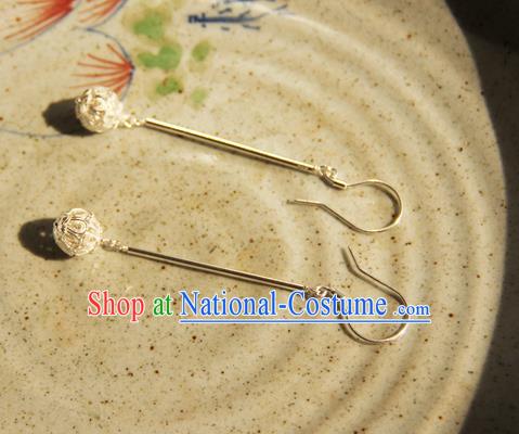 Handmade Chinese Traditional Ancient Imperial Consort Argent Earrings Ming Dynasty Court Ear Jewelry Accessories