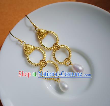 Handmade Chinese Ancient Imperial Consort Earrings Accessories Traditional Ming Dynasty Golden Butterfly Ear Jewelry