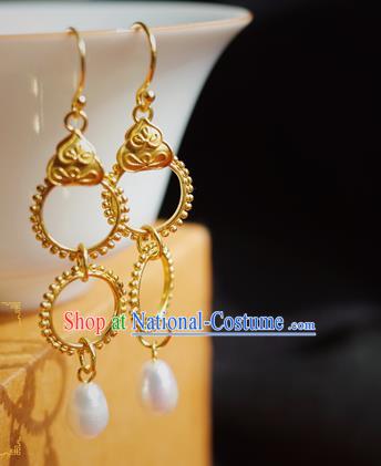 Handmade Chinese Ancient Imperial Consort Earrings Accessories Traditional Ming Dynasty Golden Butterfly Ear Jewelry