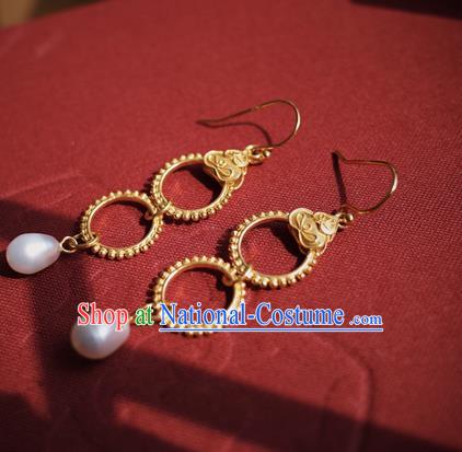 Handmade Chinese Ancient Imperial Consort Earrings Accessories Traditional Ming Dynasty Golden Butterfly Ear Jewelry