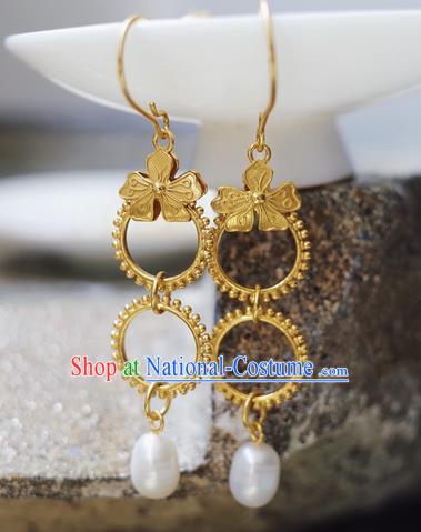 Handmade Chinese Ancient Imperial Consort Earrings Accessories Traditional Ming Dynasty Golden Butterfly Ear Jewelry