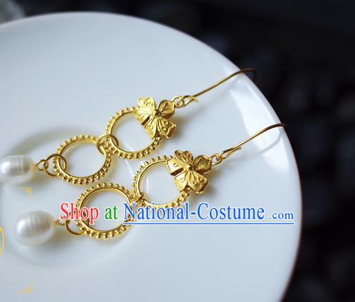 Handmade Chinese Ancient Imperial Consort Earrings Accessories Traditional Ming Dynasty Golden Butterfly Ear Jewelry