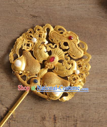 China Ancient Queen Hairpin Traditional Qing Dynasty Imperial Consort Hair Accessories Handmade Court Carving Bat Hair Stick