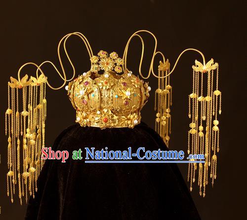 China Traditional Ming Dynasty Hair Crown Wedding Hair Accessories Handmade Ancient Empress Tassel Phoenix Coronet