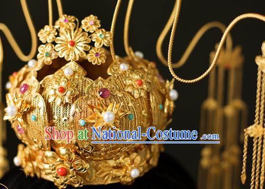 China Traditional Ming Dynasty Hair Crown Wedding Hair Accessories Handmade Ancient Empress Tassel Phoenix Coronet