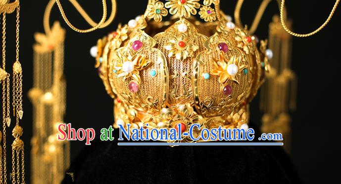 China Traditional Ming Dynasty Hair Crown Wedding Hair Accessories Handmade Ancient Empress Tassel Phoenix Coronet