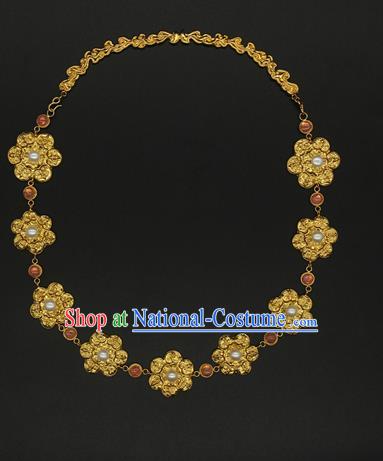 China Handmade Tang Dynasty Princess Golden Necklace Ancient Palace Lady Tourmaline Jewelry