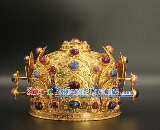 China Traditional Handmade Gems Hair Crown Ancient Taoist Hairpin Ming Dynasty Hair Accessories