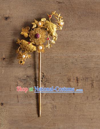 China Handmade Golden Butterfly Peony Hair Stick Ancient Imperial Consort Hairpin Traditional Qing Dynasty Palace Hair Accessories