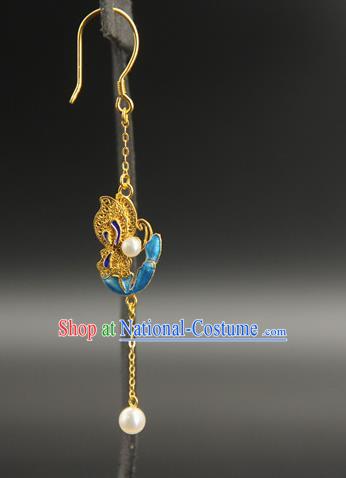 Handmade Chinese Traditional Qing Dynasty Court Ear Jewelry Ancient Imperial Consort Earrings Blueing Accessories