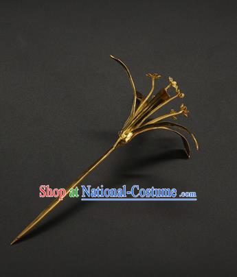 China Traditional Song Dynasty Empress Hair Accessories Handmade Hair Stick Ancient Court Golden Hairpin