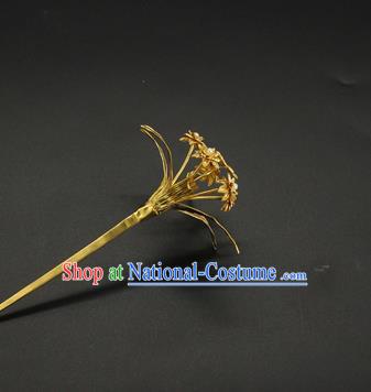 China Ancient Court Golden Orchids Hairpin Traditional Song Dynasty Empress Hair Accessories Handmade Hair Stick