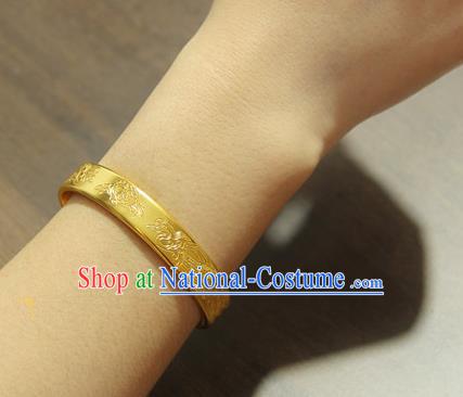 China Handmade Tang Dynasty Princess Golden Bracelet Ancient Palace Lady Jewelry