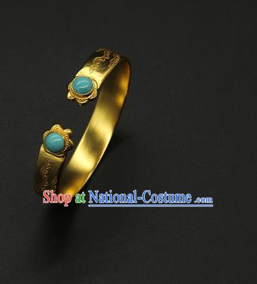 China Handmade Tang Dynasty Princess Golden Bracelet Ancient Palace Lady Jewelry