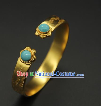 China Handmade Tang Dynasty Princess Golden Bracelet Ancient Palace Lady Jewelry