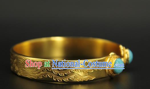 China Handmade Tang Dynasty Princess Golden Bracelet Ancient Palace Lady Jewelry