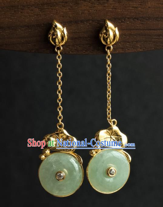 China Ancient Court Lady Jade Ear Jewelry Traditional Ming Dynasty Imperial Concubine Lotus Leaf Earrings