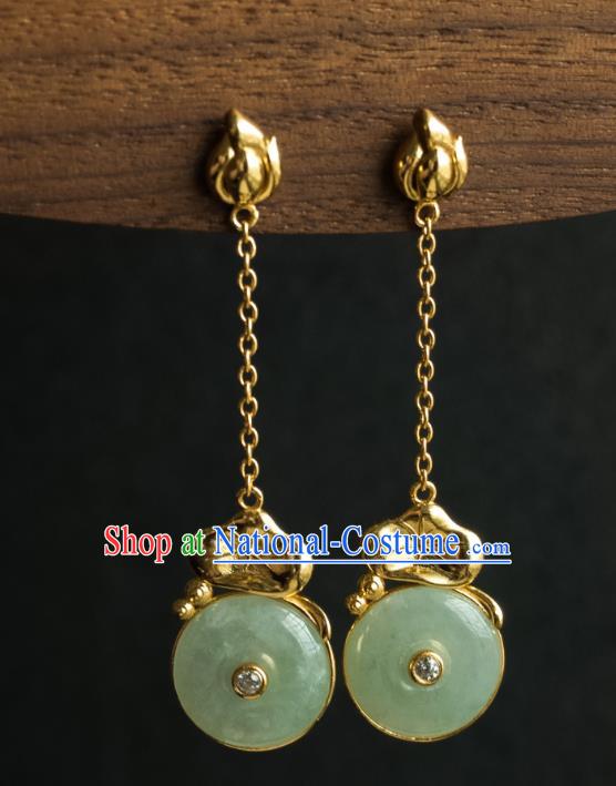 China Ancient Court Lady Jade Ear Jewelry Traditional Ming Dynasty Imperial Concubine Lotus Leaf Earrings