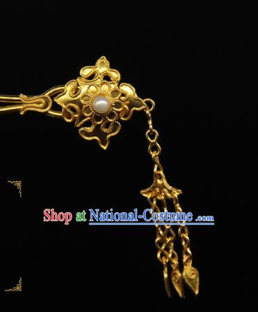 China Traditional Handmade Court Golden Hairpin Ancient Queen Hair Accessories Ming Dynasty Tassel Hair Stick