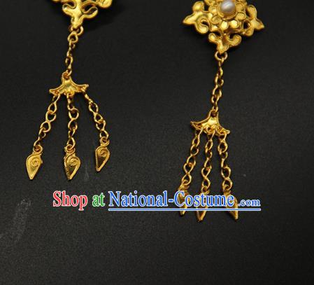 China Traditional Handmade Court Golden Hairpin Ancient Queen Hair Accessories Ming Dynasty Tassel Hair Stick