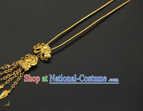 China Ancient Song Dynasty Tassel Hair Stick Traditional Handmade Court Golden Hairpin Queen Hair Accessories