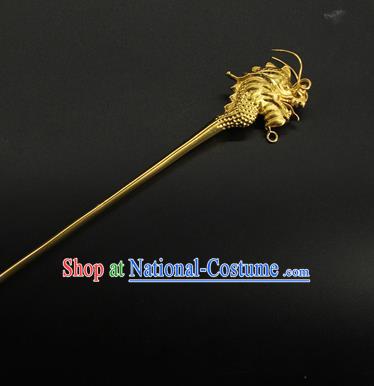 China Ancient Emperor Golden Dragon Hairpin Handmade Han Dynasty Lord Hair Accessories