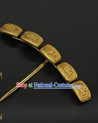 China Traditional Court Queen Hair Stick Ancient Song Dynasty Hair Accessories Handmade Court Golden Hairpin