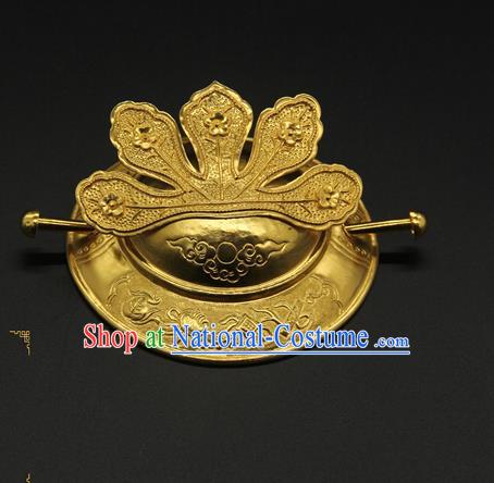 China Ancient Emperor Golden Hair Crown Hairpin Handmade Ming Dynasty Lord Hair Accessories