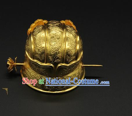 China Handmade Ming Dynasty Crown Prince Hair Accessories Ancient Noble Childe Golden Hair Crown Hairpin