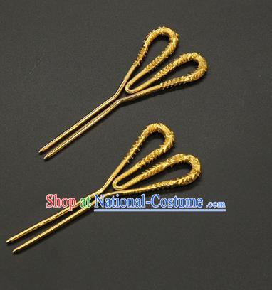 China Traditional Song Dynasty Hair Accessories Handmade Golden Hair Stick Ancient Court Queen Hairpin