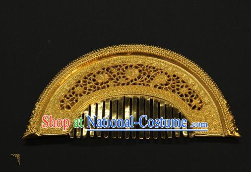 China Ancient Empress Hairpin Traditional Tang Dynasty Palace Hair Accessories Handmade Court Golden Hair Comb