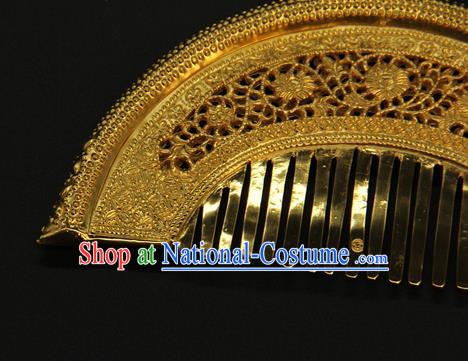 China Ancient Empress Hairpin Traditional Tang Dynasty Palace Hair Accessories Handmade Court Golden Hair Comb