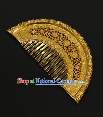 China Ancient Empress Hairpin Traditional Tang Dynasty Palace Hair Accessories Handmade Court Golden Hair Comb