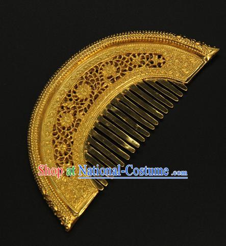 China Ancient Empress Hairpin Traditional Tang Dynasty Palace Hair Accessories Handmade Court Golden Hair Comb